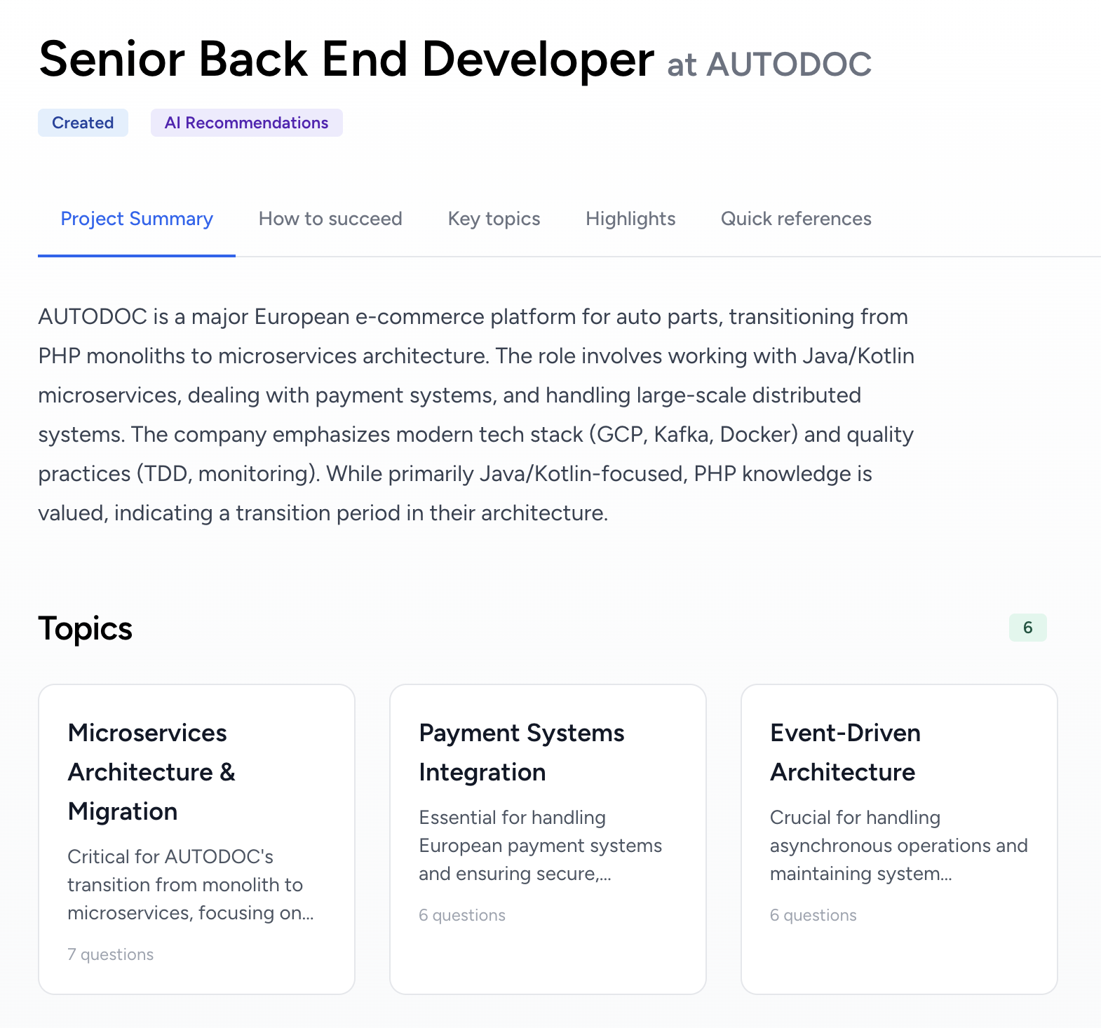 Example of how preparation for backend interview role looks like