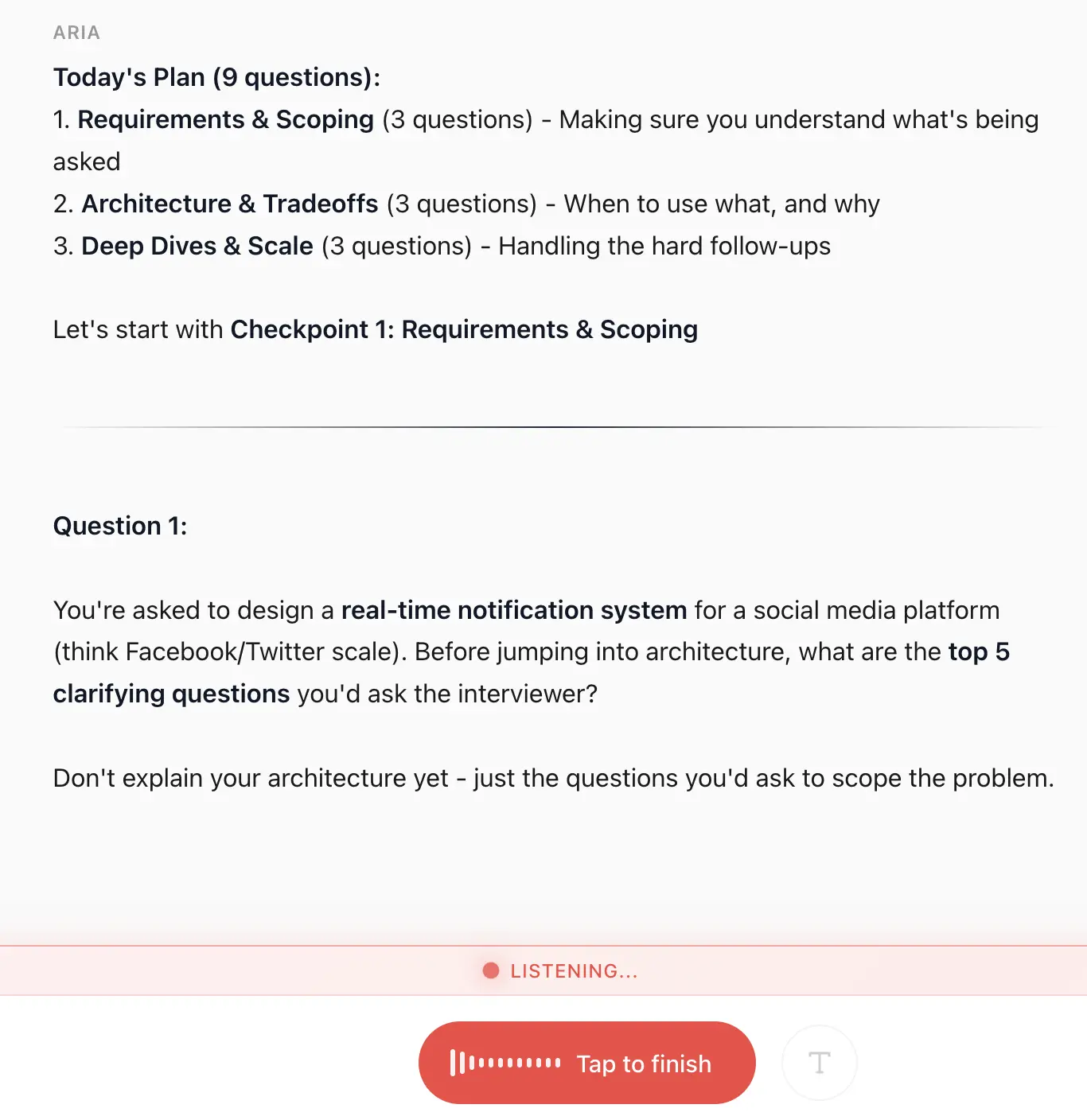 Aria recording interface with live waveform