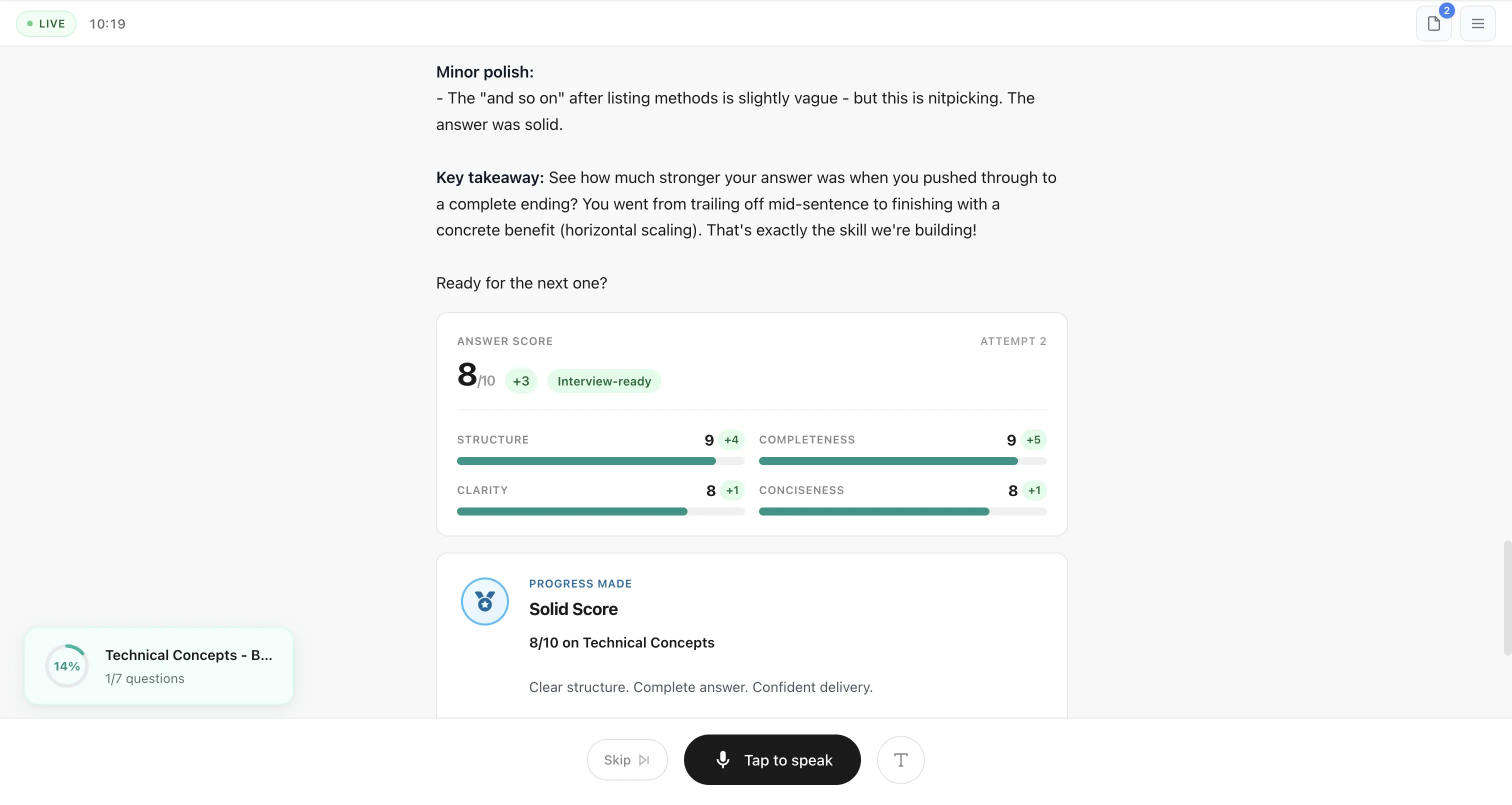 Aria improved score with green deltas