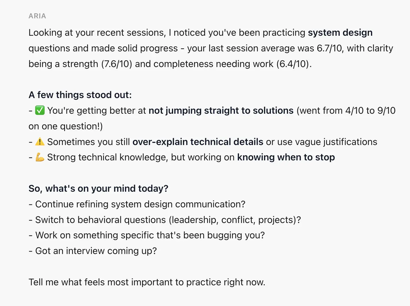 Aria pattern tracking across sessions