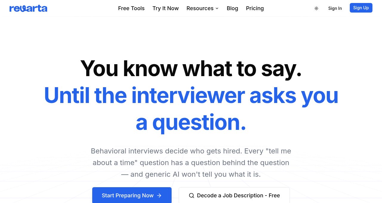 Revarta landing page
