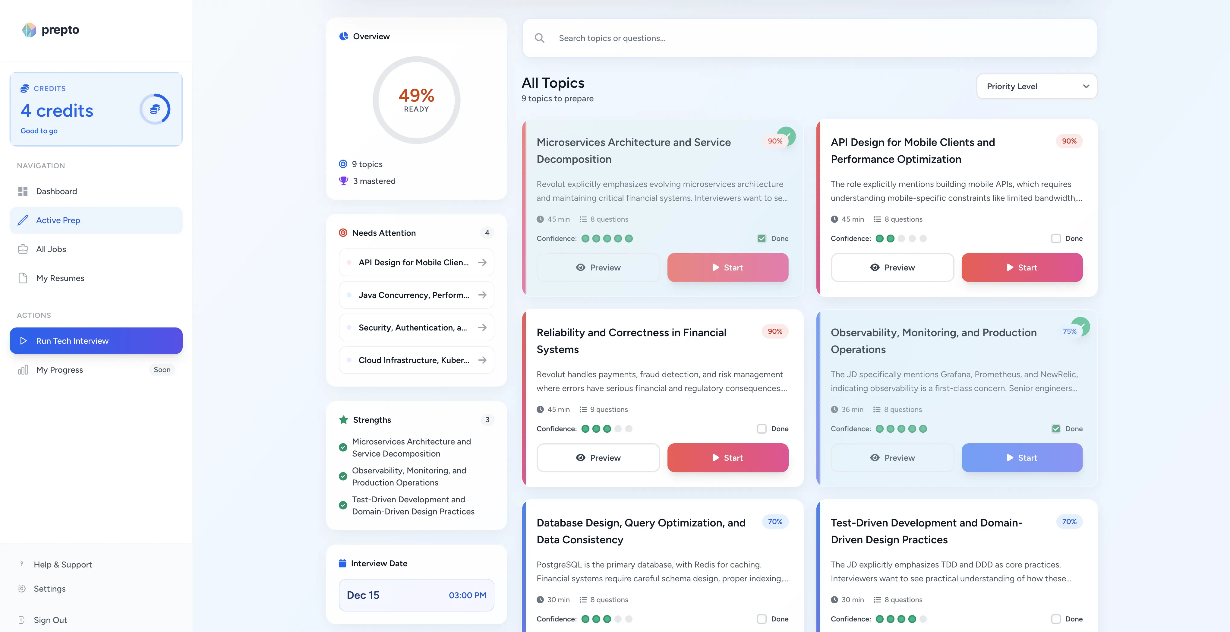 Topics grouped with progress tracking